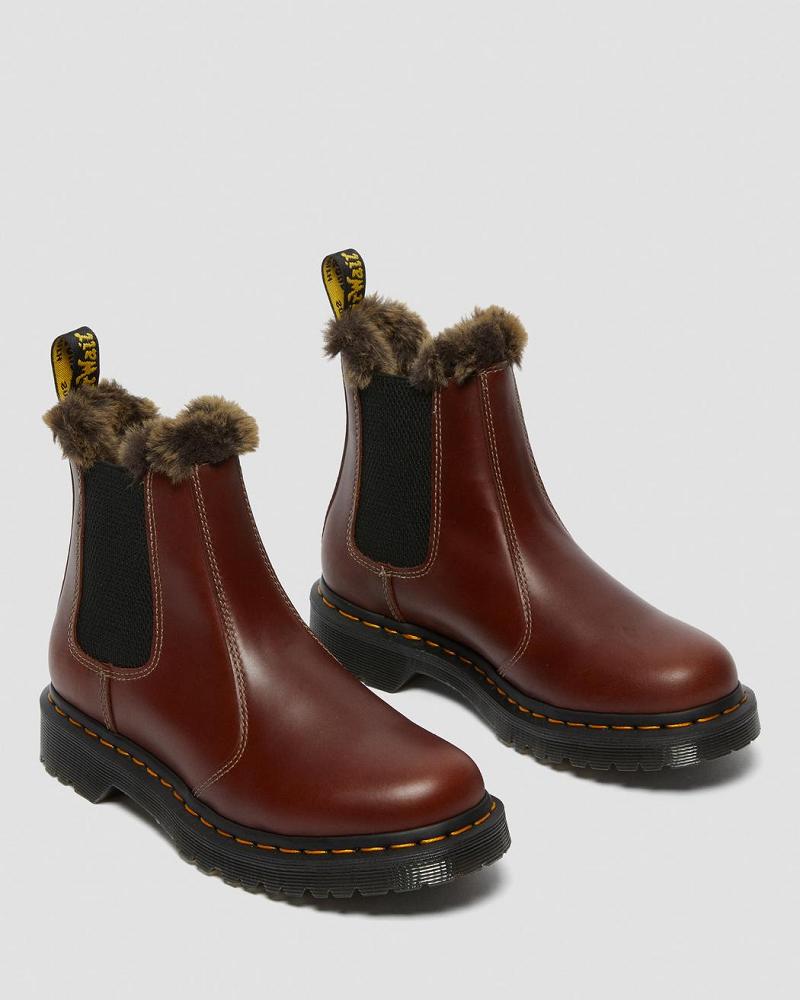 Women's Dr Martens 2976 Leonore Faux Fur Lined Chelsea Boots Brown | AU 109ILH